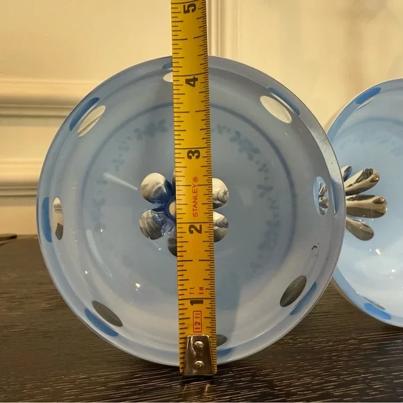 Vintage Pair CZECH BOHEMIAN Cut to Blue Glass Candlesticks